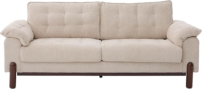 Merax 83.5 Oversized Loveseat Sofa Mid-Century Modern Tufted Boucle Upholstered 3-Seater Couch with Wooden Frame &amp 2 Pillows Cozy Leisure Couches for Living Room Office Breathable Material Be