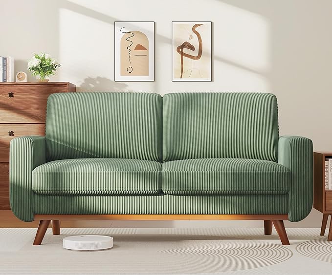 Vesgantti 68 Loveseat Sofa - Green Comfy Corduroy with Spring Cushion Solid Wood Frame Modern Deep Seat Bedroom &amp Living Room Office Couch