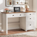 Farmhouse Executive Desk with File Drawer Home Office Desk with 4 Drawers Wood Computer Desk with Storage Rustic Office Desk for Work Study Writing Brown White