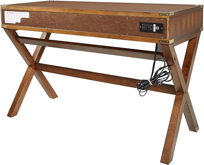 OSP Home Furnishings Wellington 46-Inch Writing Desk with Power Hub and 3 Storage Drawers Toasted Wheat