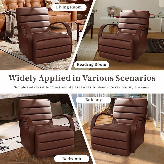 Chifee &amp Vingol 360° Swivel Accent Chair 30.3 W PU Leather Swivel Living Room Chair with Solid Wood Armrests Mid Century Modern Reading ChairSet of 2Brown