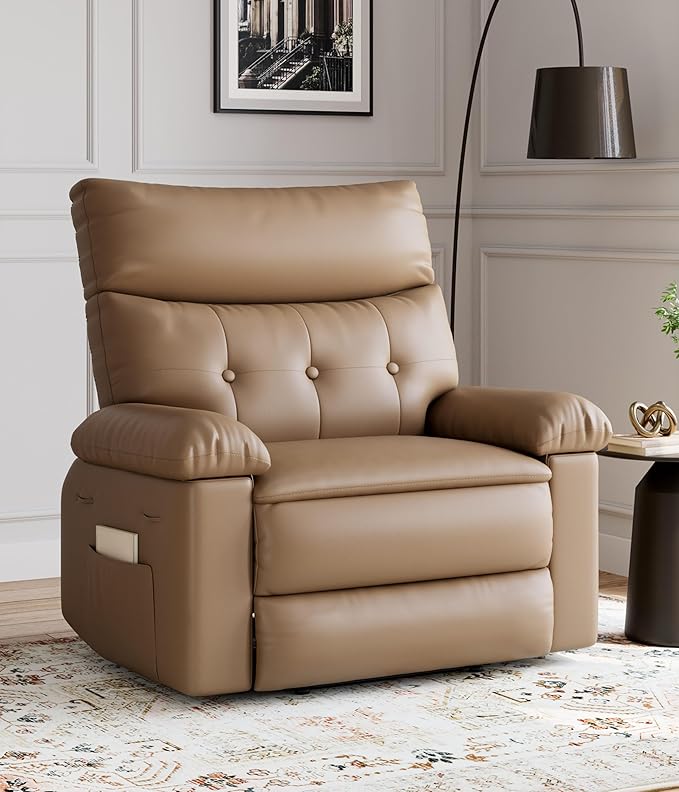 GarveeHome Oversized Recliner Chair - Faux PU Leather Manual Recliner for Adults Lazy Chair with 1.5X Sponge Comfort Arm and Back for Living Room Bedroom