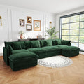 Sectional Sofa 4 Seater with Movable 2 OttomansOversized Modular Couch Deep Seat (Green 146.5 inch-U)