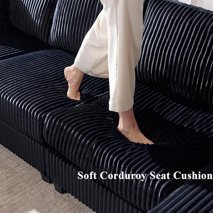 79.5 Oversized Double Chaise Lounge Chair Indoor Modern Upholstered Sleeper Sofa Bed with 2 Storage Armrests and Throw Pillows Comfy Fluffy Corduroy Couch (Black 79.5 Double Chaise)