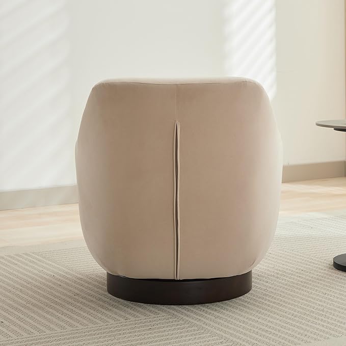 Swivel Chair Velvet Accent Chair Armchair Round Barrel Chair U-shaped Fully Assembled Chair for Living Room Bedroom (Beige)