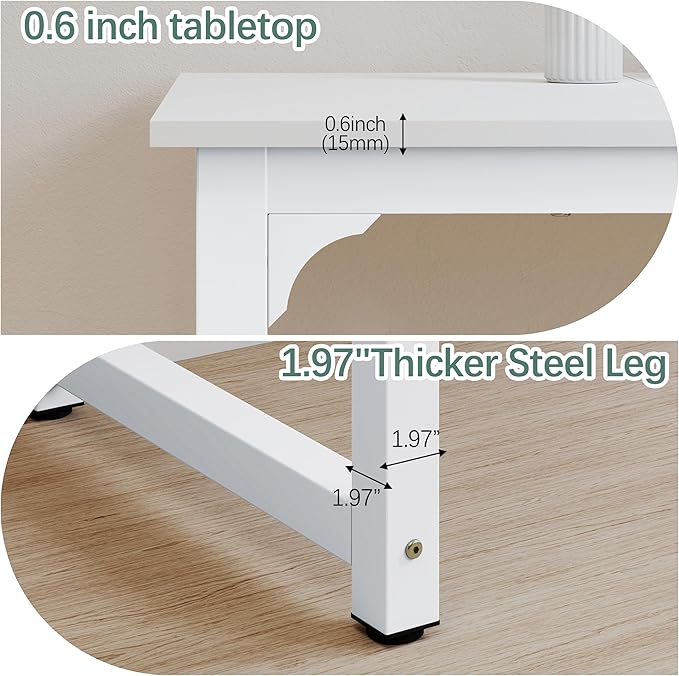 NSdirect Large Office Desk for Home Office Large 63” Computer Desk Table Wide Writing Study Desk for 2 Person Metal Sturdy Frame Thicker Steel LegsWarm White