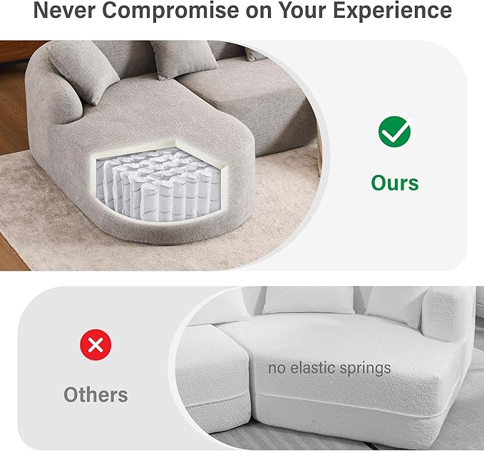 DEINPPA L Shape Modular Couch 3-Seater Chenille Comfy Couch with Throw Pillows Modern Cloud Sofa for Living Room Apartment-Light Gray
