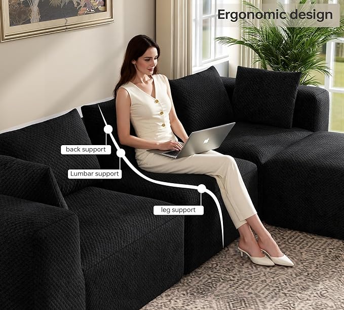 75'' Boneless Couch - Sectional Cloud Sofa for Living RoomTwo-Seater Modular CouchesNo Assembly Required Suitable for Living Rooms and BedroomsBlack