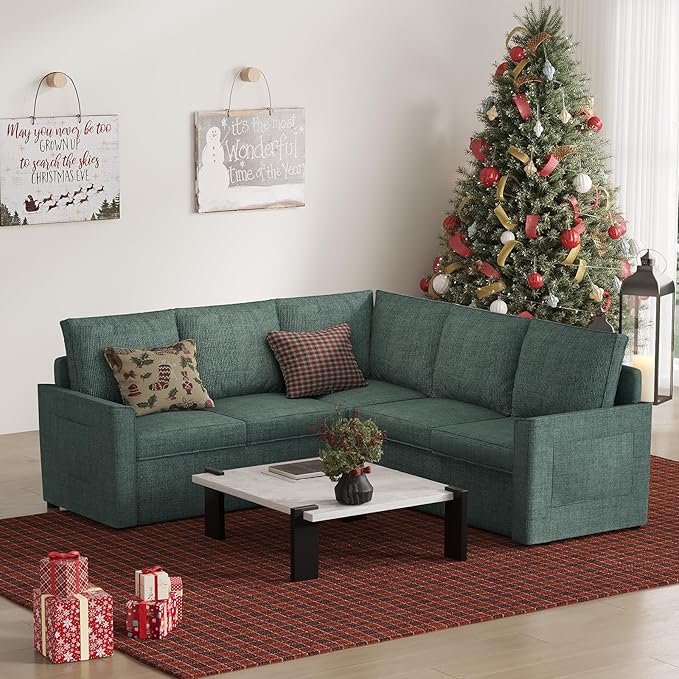 L Shaped Sectional Sofa with Pull Out Bed Premium Modern Linen Modular Sectional Sofa Large Slim Sofa Convertible Sleeper Couch Bed Certified Large 5 Seat Sectional Couch for Living Room Green
