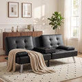 YESHOMY Modern Futon Sofa Bed Convertible Futon Couch with Adjustable Backrest Futon Loveseat Sleeper Sofa Bed with Armrest for Living Room Small SpacesPU Leather Black
