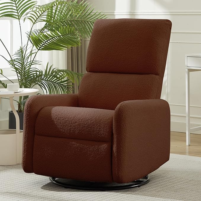 360° Rocking Chair Nursery Rocker Chair with Side Pockets Glider Nursing Chair with Steel Structure Base Small Chair for Small Spaces Sherpa Swivel Accent Chairs for Living Room Nursing
