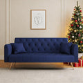 71 Futon Sofa Bed VelvetConvertible Sleeper Sofa CouchModern Folding Futonwith 3 Adjustable Backrests and 2 Pillowsfor Small Living Room Bedroom Office (Blue)