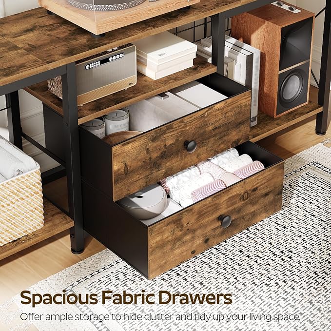 TV Stand with Power Outlet Up to 60 Inch Entertainment Center with 2 Fabric Drawers TV Console Table with Open Storage Shelves for TVs Cable Management for Living Room Bedroom DS14UBRY1