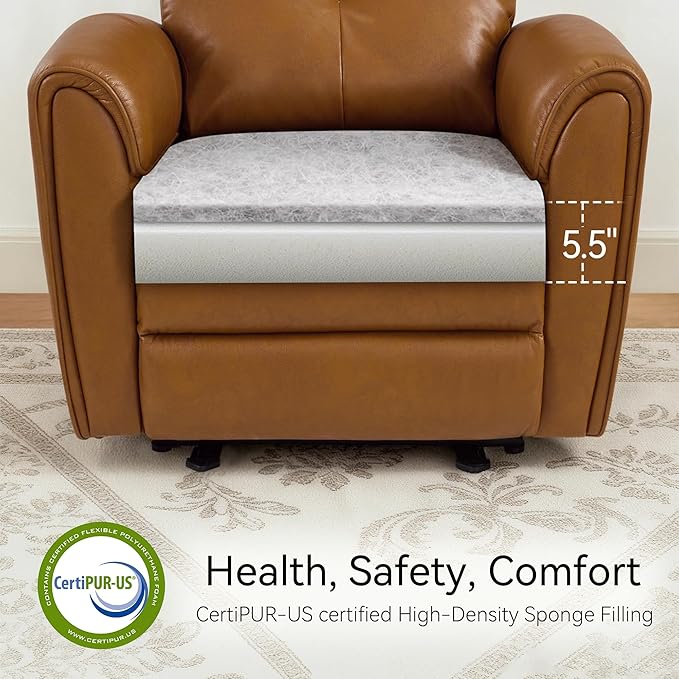 MCombo Power Small Recliners for Small Spaces Living Room RVs Modern Style Zero Wall Hugger Recliners Chair with Lumbar Support USB&ampCharging Ports FSC Certified Faux Leather PR699 (Cognac Br