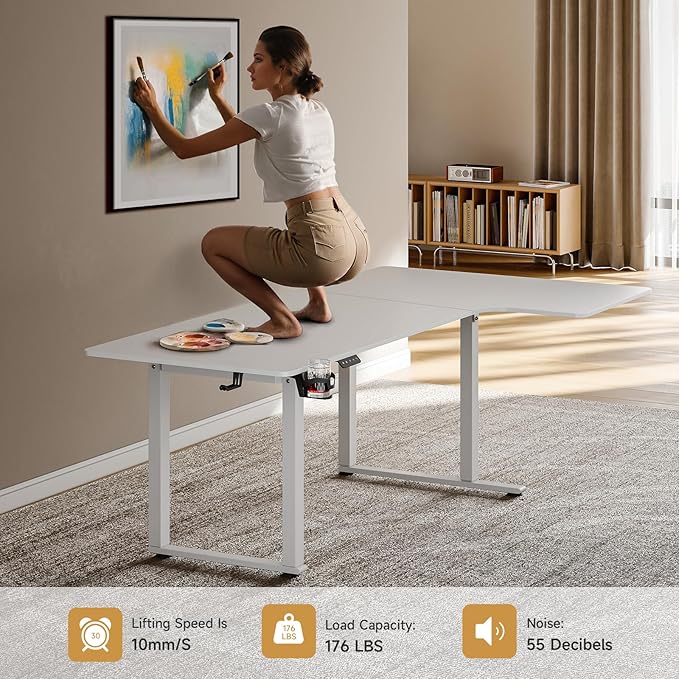 ONBRILL L Shaped Standing Desk 71x43 Inches Electric L Stand Up Desk with 4 Legs Dual Motor and Memory Controller Adjustable Height from 28-46 Inches for Home and Computer Workstation White
