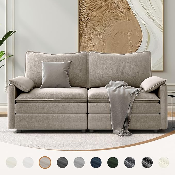 Vesgantti 74 Loveseat Sofa for Living Room Comfy Cloud Couch Deep Seat Chenille Modern 2 Seater Small Sofa with Armrest Pillow Easy Assembly for Small Spaces Light Brown