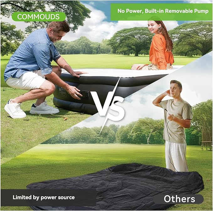 COMMOUDS Queen Air Mattress with Built-in Battery Powered Removable Pump 13 High Inflatable Mattress Portable Blow up Mattress Air Bed for Camping Home and Guest