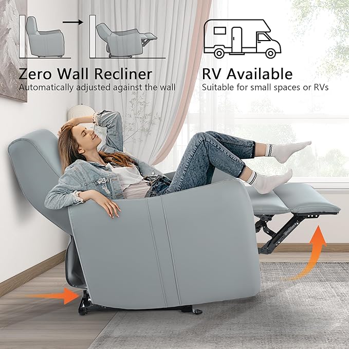 Electric Power Recliner Wall Hugger Electric Recliner Chairs with USB Ports Sofa PU Leather Recliner for Living Room/Small Spaces