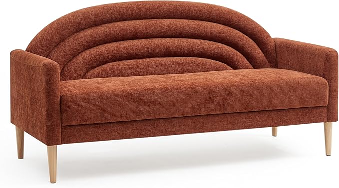 63 Small Loveseat Sofa for Small Spaces Mid Century Modern Sofa Linen Upholstered Furniture with Wood Frame Mini Couch for Living Room/Bedroom Office Couch Easy Assembley Ocher Orange