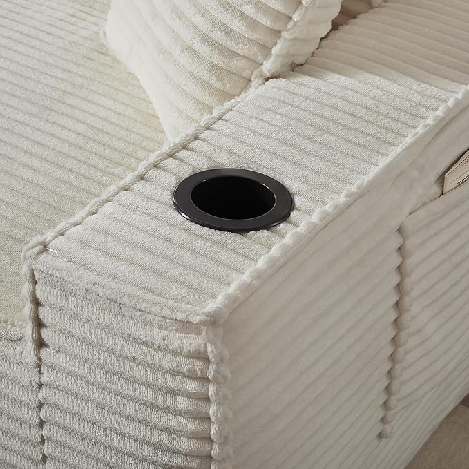 Boneless Sofa Couches with Cup Holder for Compact Living Rooms Apartments (Beige White Loveseat + 3 Seat Sofa) | No Assembly Required 2-Seater Sofa mini couch cup holder boneless loveseat side
