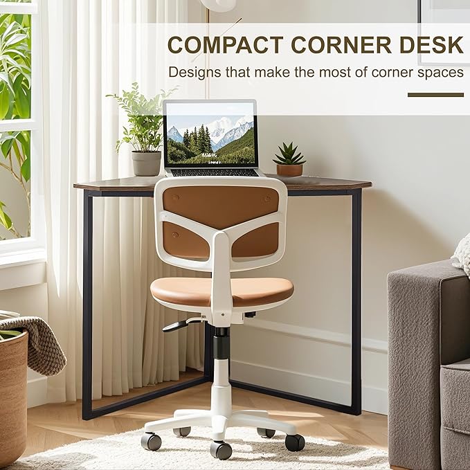 VECELO Ϲоrnеr Desk Corner Tables for Living Room for Small Space Triangle Computer Desk with Steel Frame Ϲоrnеr Shelves with Metal Frame Ϲоrnеr Writing Desk for Workstation Set of 2 Brown 33.1
