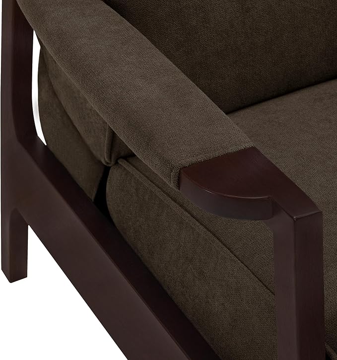 MCombo Pushback Recliner Chair with Wooden Armrests Upholstered Single Sofa Accent Chair for Living Room and Office Fabric MR097 (Coffee)