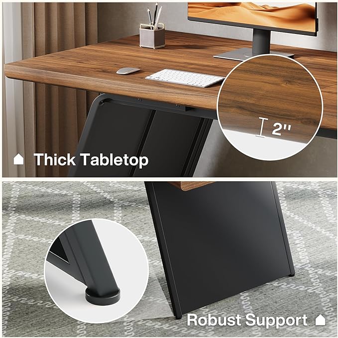 Tribesigns 79” Double Desk for Two People Extra Long Computer Desk with Walnut Wood Top &amp Black Metal Base Heavy Duty 2 Person Home Office Writing &amp Gaming Table
