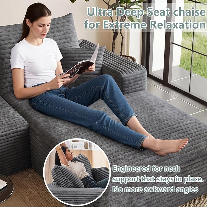 Modular Sectional Sofa Cloud Sectional Couch95Comfy Fluffy L-Shaped Couches for Living RoomDeep Seat Memory Foam Plush Corduroy Boneless Couch Sectionals No Assembly(Dark GrayRight-Facing Chaise)