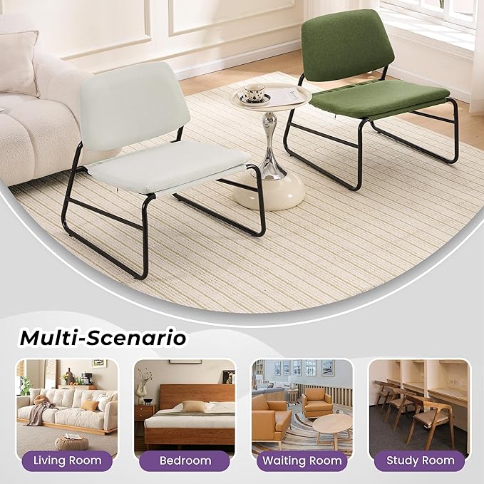 DAICO Modern Accent Chair Armless Sling Accent Chairs Comfy Upholstered Side Sitting Chairs with Metal Frame for Living Room Bedroom Balcony Garden Linen Beige