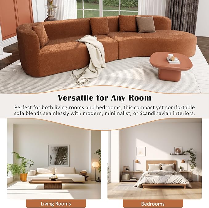 132 Large Sponge Modular Sofa Modern Sectional Sofa with Curved Design 2-Piece Chenille Modular Couch with 4 Pillows Plush Sponge &amp Spring Cushion for Living Room (Orange103)