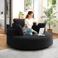360-Degree Oversized Swivel Chair Modern Round Circle Corduroy Comfy Deep Seat Swivel Accent Chaise Lounge Sofa Chair with Back Cushion &amp 2 Throw Pillows for Living Room Bedroom Office Black