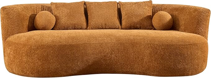 Christopher Knight Home Nomad Curved Sofa 90 Boucle Upholstered 3 Seater Couch with Decor Cushions Modern Cloud Couch with Deep Seat Fabric Upholstered Seating Set for Living Room Bedroom Camel