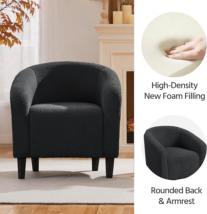 Yaheetech Accent Barrel Chair Boucle Fabric Club Chair Furry Sherpa Elegant Armchair with Cozy Soft Padded Suitable for Living Room Bedroom Reception Room Office Dark Gray