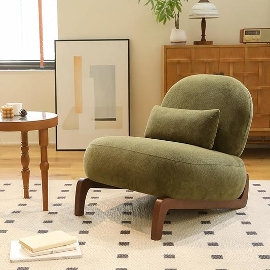 HAZO Cute Accent Chair with Solid Wood Legs Velvet Living Room Chair with Soft Cushion Cozy Bedroom Chair Comfy Armless Reading Chair for Apartment Waiting Room Balcony (Green)