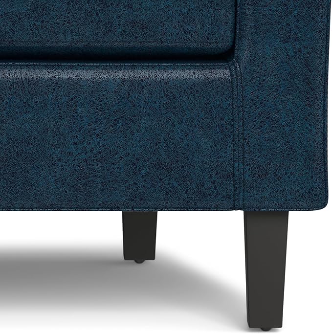 SIMPLIHOME Austin Tub Chair - 30 inch Wide Upholstered Faux Leather Contemporary Accent Chair in Distressed Dark Blue for Living Room or Office with High Arms Removable Cushion and Curved Backrest