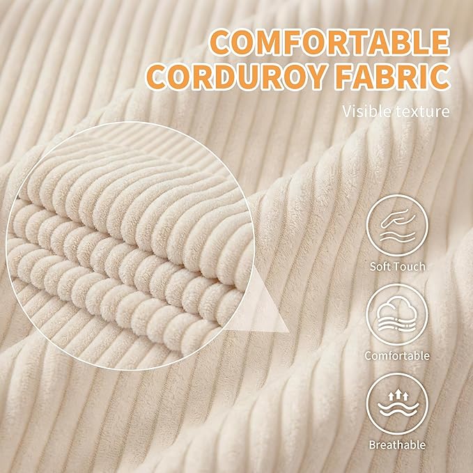 Convertible Sofa Bed Loveseat Sleeper Sofa with Side Storage &amp Solid Wood Frame Corduroy Small Couch Bed for Small Space Pull Out Floor Couch for Apartment Guest (Beige 51)