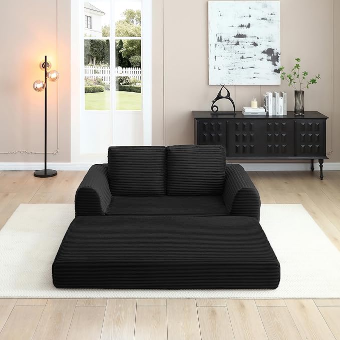 Foldable Boneless Love Seat Couches in a Box Modern Floor Foam Sleeper Sofa Bed 2-in-1 Convertible Cloud Sofa for Home Apartments Bedroom