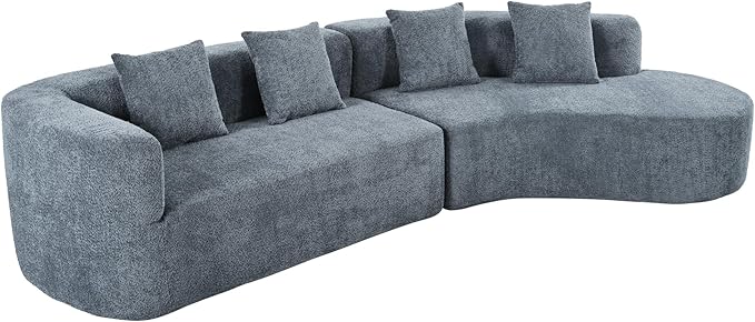 132 Large Sponge Modular Sofa Modern Sectional Sofa with Curved Design 2-Piece Chenille Modular Couch with 4 Pillows Plush Sponge &amp Spring Cushion for Living Room (Dark Blue103)