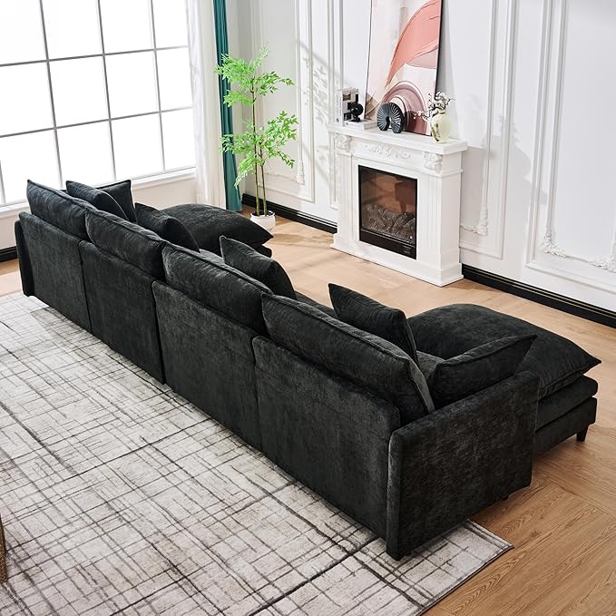 Eafurn 141 Oversized Modular Sectional Sofa with Movable Ottoman 6 Seater Modern Chenille Reversible Sofa Set Large Convertible U Shaped Couch for Living Room Apartment