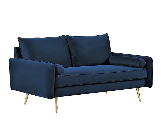 Kent Modern Loveseat European Style Velvet Living Room Furniture with Tapered Legs Vintage Flair and Sleek Design Love Seat Dark Blue