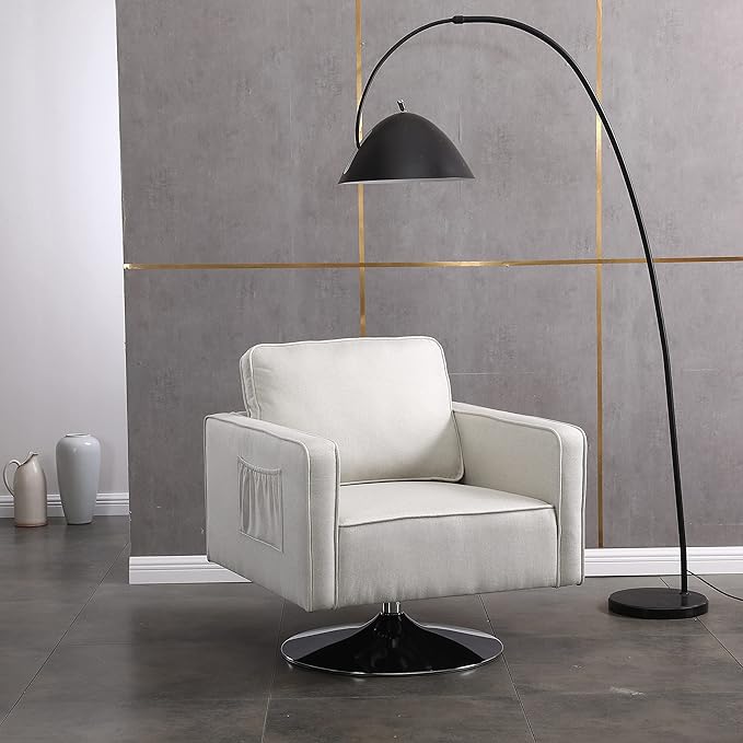 Generic Modern Linen Swivel Accent Chair Comfy Armchair with 360 Degree Swiveling for Living Room Bedroom Reading Room Home OfficeBeige