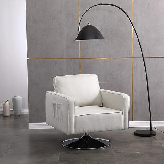 Generic Modern Linen Swivel Accent Chair Comfy Armchair with 360 Degree Swiveling for Living Room Bedroom Reading Room Home OfficeBeige