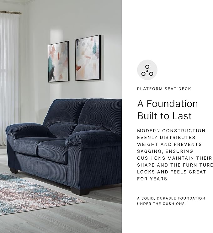 Signature Design by Ashley SimpleJoy Contemporary Loveseat for Living Room Blue