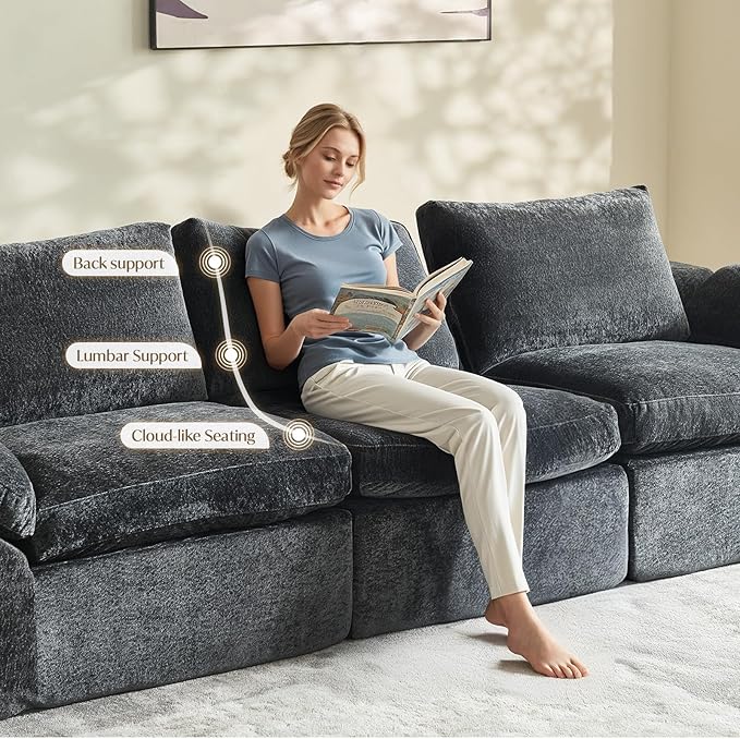 Vamcheer U Shaped Cloud Couch - Utra Soft Modular Sectional Sofa with 2 Movable Ottoman Deep Seat Boneless Couches for Living Room Bedroom Office No Assembly Required Grey