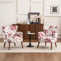 Floral Accent Chair Set of 2 Upholstered Living Room Chairs with Solid Wood Legs Mid Century Modern Velvet High Back Armchair for Bedroom Living Room Pink