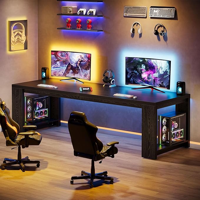 Tribesigns 2 Person Desk Set of 2 86.6 Inches Extra Long Desk Two People Computer Writing Table All Wood Large Desks Workstation for Home Office Black
