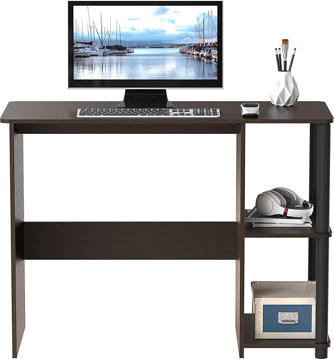 SHW 35-Inch Home Office Cyrus Desk with Open Storage Shelves Espresso