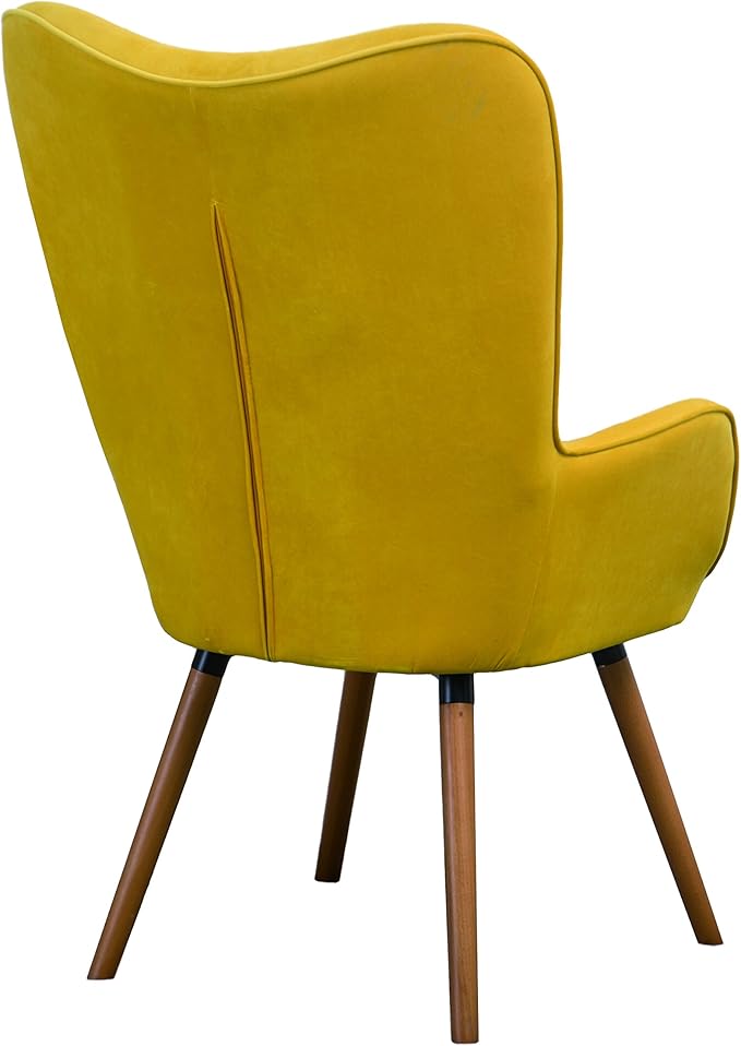 Roundhill Furniture AC155YL Doarnin Silky Velvet Tufted Button Accent Chair Yellow 30D x 41.5W x 26.8H in