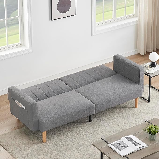 IDEALHOUSE 2024 New Futon Linen Sofa Bed - Compact and Stylish Sofa for Small Spaces - Foldable Double Sofa Furniture for Living Room Bedroom Dormitory - Linen