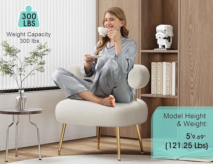Mid Century Sherpa Boucle Accent Chair Round Upholstered Barrel Arm Chair for Small Spaces Fluffy Side Corner Sofa Chair for Living Room Bedroom Vanity Office Reading Nook(Cream White)